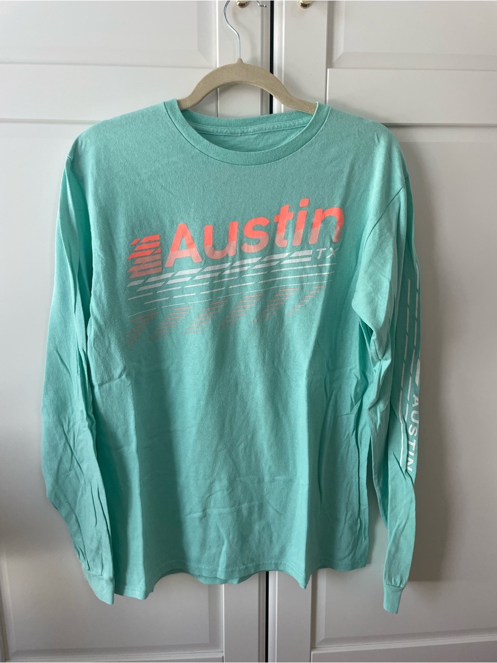 Delta Pro Weight Aqua Long-Sleeve Tee with Coral Austin Graphic